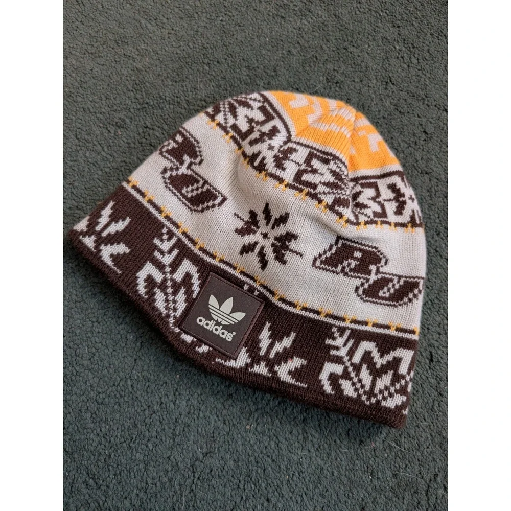 Adidas Men's Knit Beanie‎ Hat Brown Orange White Snowflake Rutgers Logo